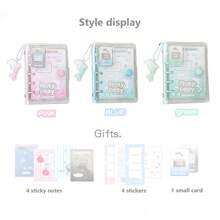 Rosyposy Libreta de diario de 70 hojas con encuadernación de 1 pieza con página interior de color, mini libro de bolsillo portátil con cubierta de PVC transparente linda, viene con pegatinas y etiquetas adhesivas - Multicolor - Ver 4