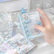 Rosyposy Libreta de diario de 70 hojas con encuadernación de 1 pieza con página interior de color, mini libro de bolsillo portátil con cubierta de PVC transparente linda, viene con pegatinas y etiquetas adhesivas - Multicolor - Ver 3