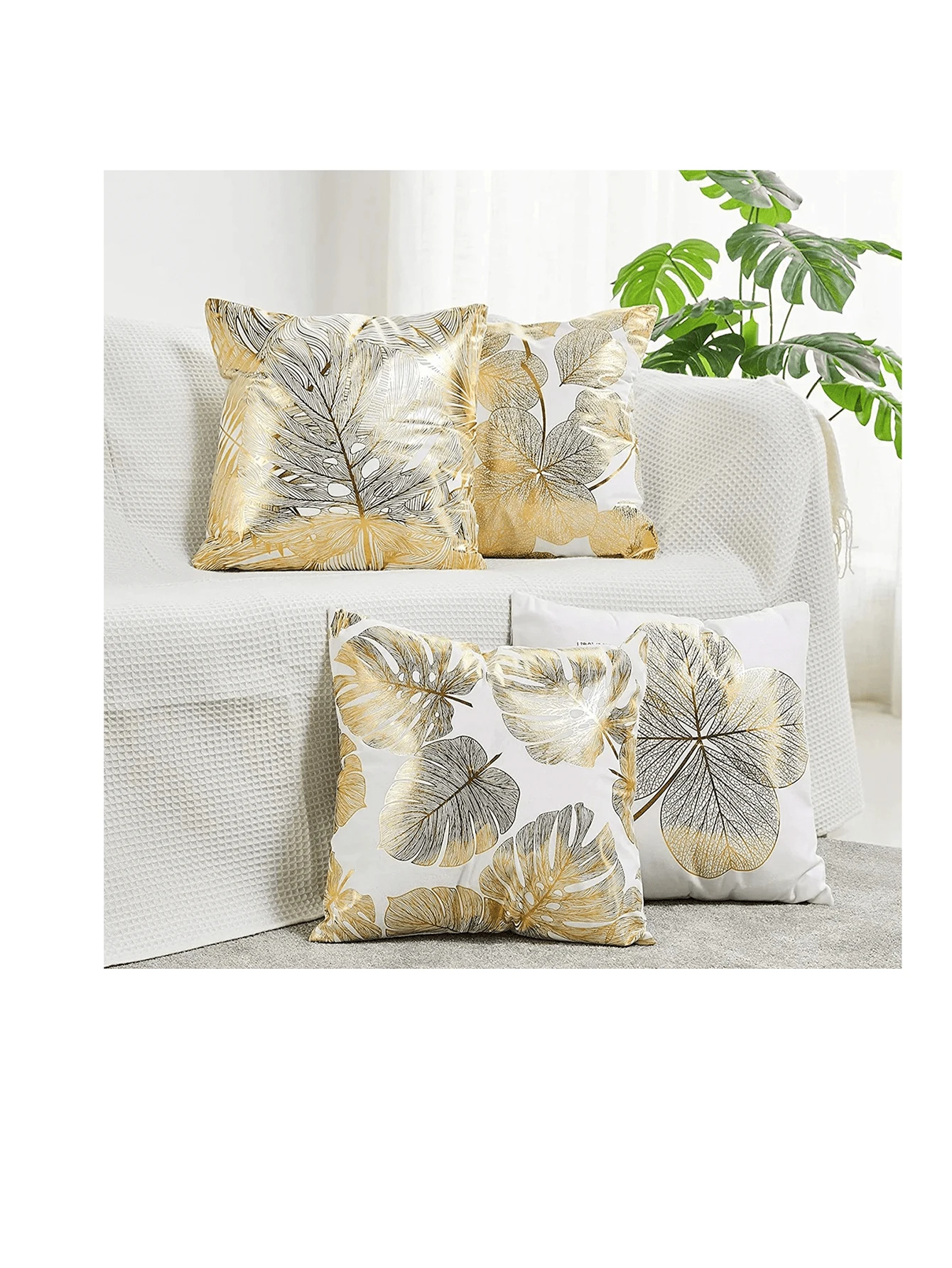 4 Funda Para Cojin Decorativo Almohada De Terciopelo 45x45cm - Dorado - Ver 1