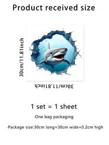 1入組3D鯊魚洞馬桶蓋貼紙，適用於房間、浴室、洗手檯裝飾 - 彩色 - 查看 7