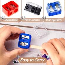 1/2/5pcs Double Hole Pencil Sharpener(Random Color), Stainless Steel Blade, Plastic Protective Case, Manual Pencil Sharpener, Suitable For Pencils, Eyeliners And Lip Liners, Back To School Stationery Back To School - Multicolor - View 5