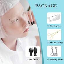 5PCS Professional Body Piercing Kit For Belly Button/Lip/Tongue/Eyebrow/Navel,Body Piercing Needle Tool Kits For Women Men - White - View 5