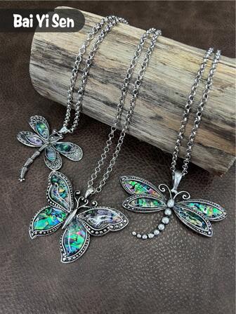 1 pezzo Collana con ciondolo libellula / farfalla di stile cowboy del west selvaggio alla moda adatto per donne / ragazze da abbinare ai vestiti quotidiani o costumi da festa, regalo di gioielli per Ognissanti / Natale / famiglia, amici o te stesso