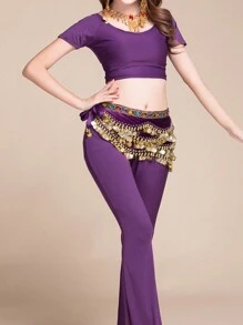 Belly Dance Practice Costume New Sequins Fringe Hip Scarf With Gold Coins, Extra Long And Thick Weighted Waistband Halloween Fall, Autumn, Halloween - Color Waist Chain - View 10