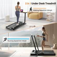 Wide Treadmill With Walking Pad And Handrail, 0.6 - 7.6 MPH, 2.5 HP Under Desk Treadmill With Remote Control And LED Display, Quiet Desk Treadmill For Compact Space, Portable Treadmill For Home Office Use, Free Installation - White - View 6