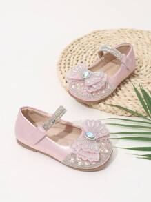 2024 Nouvelles chaussures plates à cristal de princesse pour filles, fond souple décontracté pour enfants, de fête/robe, printemps automne