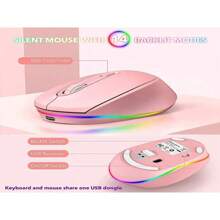JOMAA Teclado Y Mouse Inalámbricos Rosa Conjunto Completo Tamaño Completo Led Retroiluminado Teclado Y Ratón Recargable Conjunto Inalámbrico Diseño Ultra-delgado Para Windows, Computadora, Escritorio, Pc, Cuaderno, Laptop - Rosa - Ver 3