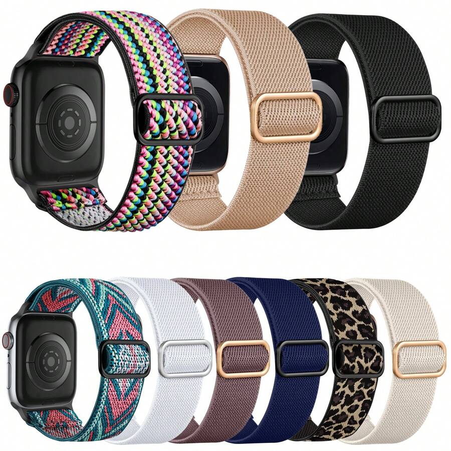 Braided Band Compatible With Apple Watch Band Series 9 8 7 6 5 4 SE Ultra 3 2 1 49mm 45mm 44mm 42mm 41mm  40mm 38mm  Men Apple Watch Bands Women Stretchy Nylon Solo Loop Sport Strap As A Gift For Students Returning To School - 42/44/45/49mm - View 1