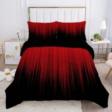 3pcs Red And Black Striped Pattern Duvet Cover Set (1*Duvet Cover + 2*Pillowcases, Without Core), Fashionable Pattern Bedding Room Decoration, Soft And Comfortable Bedding Set - Multicolor - View 3