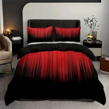 3pcs Red And Black Striped Pattern Duvet Cover Set (1*Duvet Cover + 2*Pillowcases, Without Core), Fashionable Pattern Bedding Room Decoration, Soft And Comfortable Bedding Set - Multicolor - View 5