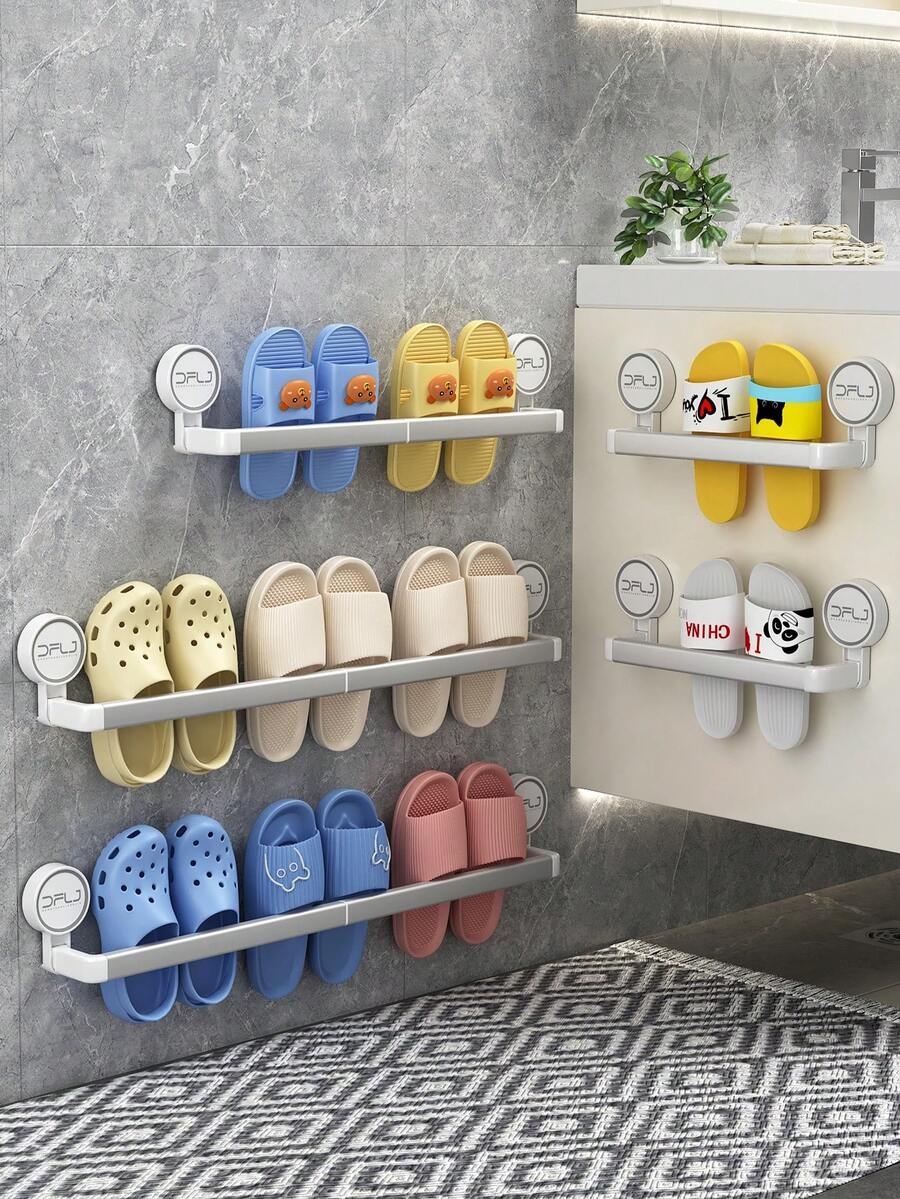 Wall-Mounted Slipper Rack, No-Drill Shoe Storage Organizer For Bathroom, Hanging Shoe Rack For Bathroom, Toilet, Balcony, Outdoor, Terrace Sandals Rack - Shoe Drying Tool - Multicolor - View 1