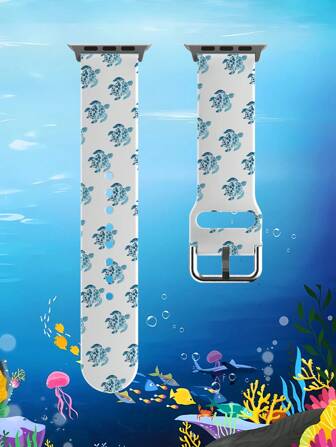 1pc Minimalist Sea Turtle Aquatic Creatures White TPU Watch Band Strap Compatible With Apple Watch 38/40/41/42/44/45/49mm Ultra/SE/10/9/8/7/6/5/4/3/2/1