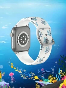 1 Peça Pulseira de Relógio Compatível com 38/40/41/42/44/45/49mm Ultra/SE/10/9/8/7/6/5/4/3/2/1, Estampa Minimalista de Tartaruga Marinha, Criaturas Aquáticas, Branca de TPU