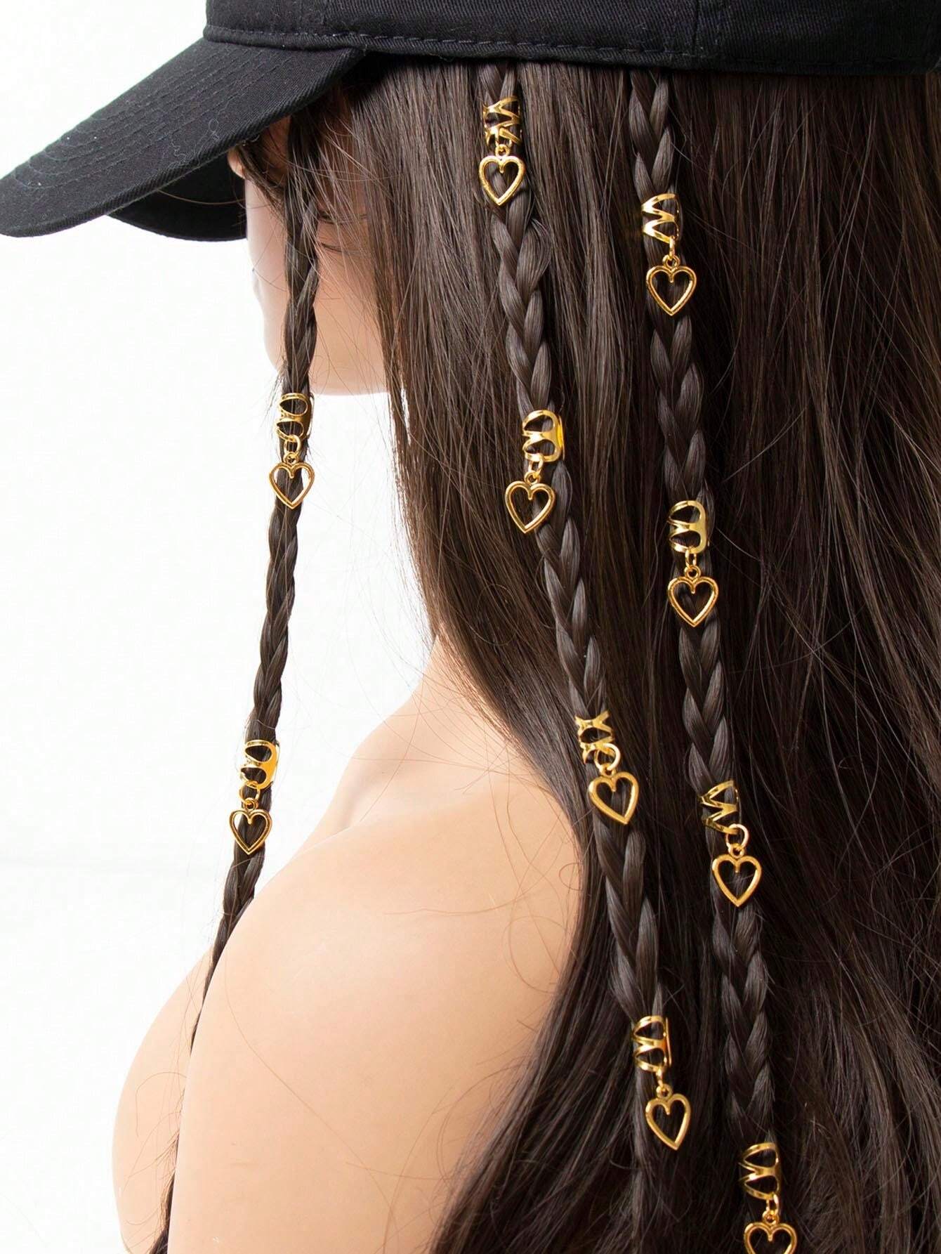 10pcs Metal Cross Heart Hair Beads, Stylish Hair Accessories With Heart