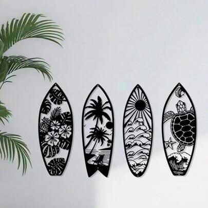 1/4pcs Set, Metal Surfboard Wall Decor, Summer Metal Turtle Palm Tree Surfboard Beach Signage, Coastal Metal Wall Art, Door Decor, Hanging Wall Art,Home Decor ,Room Decor,Wall Decor Gifts Birthday Graduation