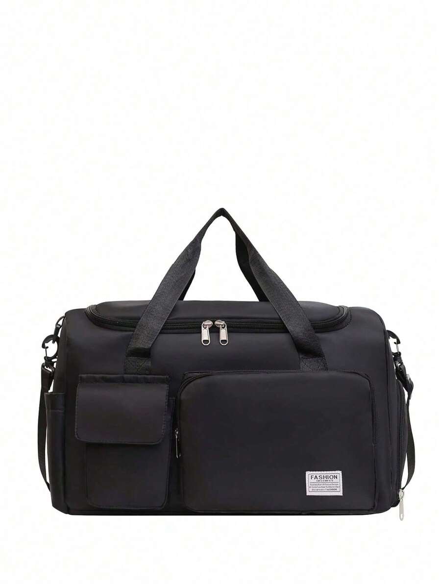 Bolsa grande tipo duffel con cremallera, bolsa de almacenamiento plegable para transporte y uso en viajes, bolsa sencilla para el fin de semana, para llevarle las pertenencias escolares y de vacaciones en verano, festival, para volver a la escuela, esencial para la habitación en la vuelta al cole, organizador de viaje para el verano, vacaciones en la playa - Negro - Ver 1