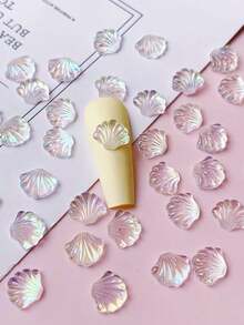 50 件 3D 夏季树脂贝壳设计美甲 DIY 扇贝美甲装饰，多种颜色混合美甲饰品美甲用品 - 彩色 - 查看 4