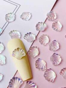 50 件 3D 夏季树脂贝壳设计美甲 DIY 扇贝美甲装饰，多种颜色混合美甲饰品美甲用品 - 彩色 - 查看 2