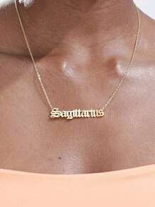 1pc Fashionable Stainless Steel 18K Gold Plated Zodiac Sign Alphabet Pendant Necklace, Suitable For Women's Party And Daily Wear, Christmas Gift - Yellow Gold - View 11