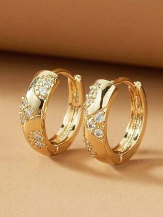 1 Pair Fashion Cubic Zirconia Hoop Earrings For Women For Party Engagement Anniversary Jewelry Valentine's Day Gift