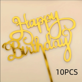 1 pieza/10 piezas, Adorno acrílico para pastel con mensaje "Feliz cumpleaños", decoración creativa de cumpleaños, ornamentos, herramientas para decorar pasteles