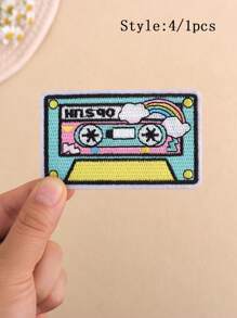 1 pieza/6 piezas/19 piezas/Set Parches bordados con diseño de guitarra, auriculares, notas, lindos parches bordados DIY, usados para planchar, coser y decorar ropa, zapatos, sombreros, bolsos, chaquetas, etc. - Multicolor - Ver 17