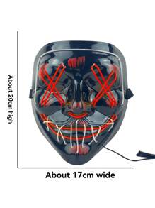 1pc LED Mask, 3 Brightness Levels, Cold Light Line, Halloween Scary Black Bloody Horror Mask, EL Party Glow Mask (Battery Not Included) - Multicolor - View 7