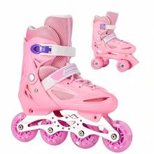 Patines en Línea y Patines en Paralelo Ajustables, 4 Ruedas Iluminadas, Profesionales Hardshell, Patines 2 en 1, niñas y Principiantes, Regalo de cumpleaños y Vacaciones - Rosa Pálido - Ver 1