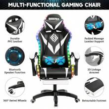 Gaming Chair With Bluetooth Speakers And RGB LED Lights Ergonomic Massage Computer Gaming Chair With Footrest Video Game Chair High Back With Lumbar Support