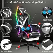 Gaming Chair With Bluetooth Speakers And RGB LED Lights Ergonomic Massage Computer Gaming Chair With Footrest Video Game Chair High Back With Lumbar Support