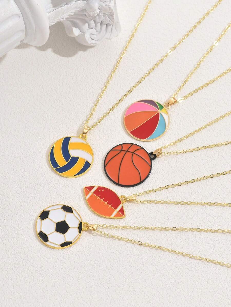 1pc Sports Ball Necklace Pendant Set For Fans Of Basketball, Football, Rugby, Etc. - Multicolor - View 1