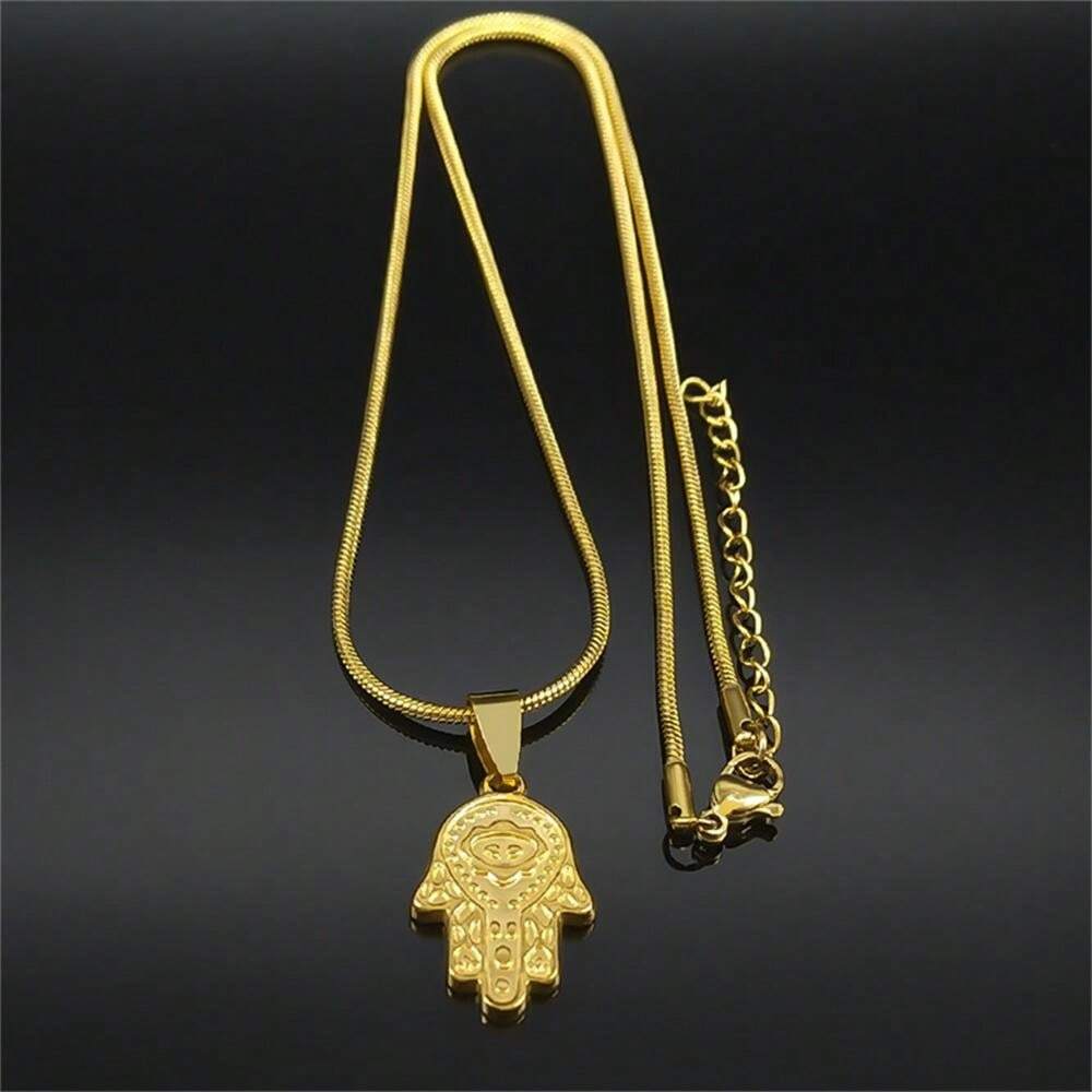 Gold Color Hamsa Hand Of Arabic Necklace For Women Men Stainless Steel ...