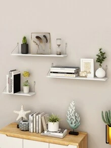 1pc Wall Mounted Storage Rack With Hook (No-Drill) For Books And Reading Materials, Living Room And Study Room Storage Shelf In Small, Medium And Large Sizes - White - View 1