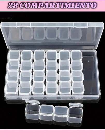Caja De Almacenamiento Con 28 Compartimiento Para Uñas Arete, Organizador De Joyas De Viaje Con Múltiples Compartimentos Y Caja De Taladro De Pintura Con Diamante, Almacenamiento De Accesorios Y Herramientas, Caja Pequeña Con Abertura Simple Y Desmontable, Regalo Para El Día De San Valentín