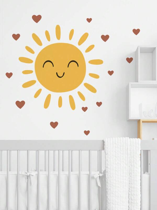 1pc Cartoon Smiling Sun Pattern Waterproof Removable PVC Wall Sticker For Bedroom Decoration Vinly Decal, For Bedroom Decor, Room Decor Items, For Halloween Decor, Fall Decor, Classroom Decorations, Removable Sticker, Stickers, Wall Decal, Vinly Decal For Home Decorations, Spring Decoration Items Refresh Your Home, Rama Decoration Stickers