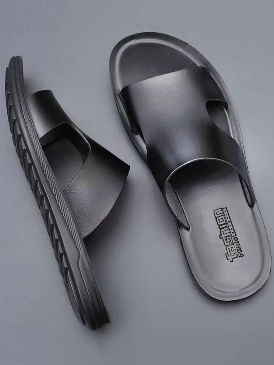 MURAMASA Hombres Chanclas con diseño de abertura artificial moda - Negro - Ver 1