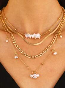 4-Piece Stylish Pearl Beads Chain Necklaces Set - Multi-Purpose, Elegant, And Adaptable Fashion Accessory With Pure White Faux Pearl - Perfect For Everyday Wear Or Special Occasions - one-size - View 2