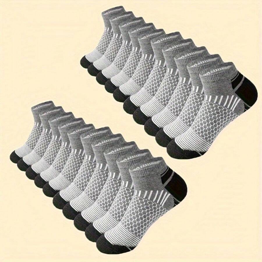 20 Pairs Of Socks, Men's Short Socks, Spring And Summer, Four Seasons, Men's Short Tube Boat Socks, Low Top Socks, Sweat Wicking, No Wash Sports Socks - 20雙深灰色 - 查看 1