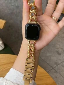 1 pièce Bracelet de montre Apple, bracelet de montre en chaîne métallique dorée rétro, modèle indispensable pour blogueuse mode, compatible avec Apple Watch Strap 40mm Ultra2 49mm 38mm 40mm 41mm 42mm 44mm 45mm, bracelet pour homme et femme, compatible avec les séries SE 9 8 7 6 5 4 3 2 1, accessoires de montre Apple cool de jeune cadre