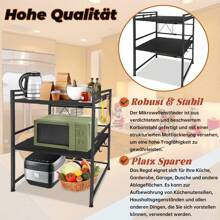 LILIIN 3 Tier Microwave Shelf Expandable Microwave Stand With 8 Hooks Metal Microwave Holder Kitchen Shelf For Kitchen - Black - View 5