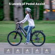 Touroll J1 ST Electric Trekking Bike With 250W Motor, 27.5-Inch Wheels Electric City Bike, 561.6Wh Battery, 100km Range, Mechanical Disc Brake & E-Brake, Suspension With Lockout, LCD Display, Adjustable Stem - 黑色 - 查看 10