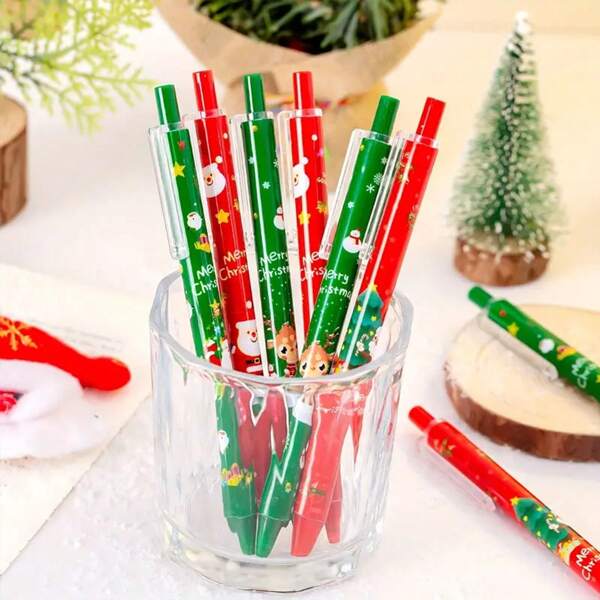 Christmas Decoration Random Color 1pc Vibrant Mixed Color Christmas Gift Pens - Lightweight, Medium Point, Plastic Material, Neutral Design For Stationery And Gift Giving