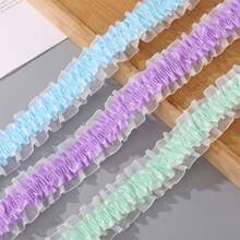 5m Double Layer Elastic Snow Yarn Pleated Lace Trim, 4cm Width, For DIY Hair Accessories, Cheerleading Fan Support Clothing, Cuffs And Supplies