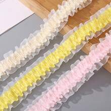 5m Double Layer Elastic Snow Yarn Pleated Lace Trim, 4cm Width, For DIY Hair Accessories, Cheerleading Fan Support Clothing, Cuffs And Supplies