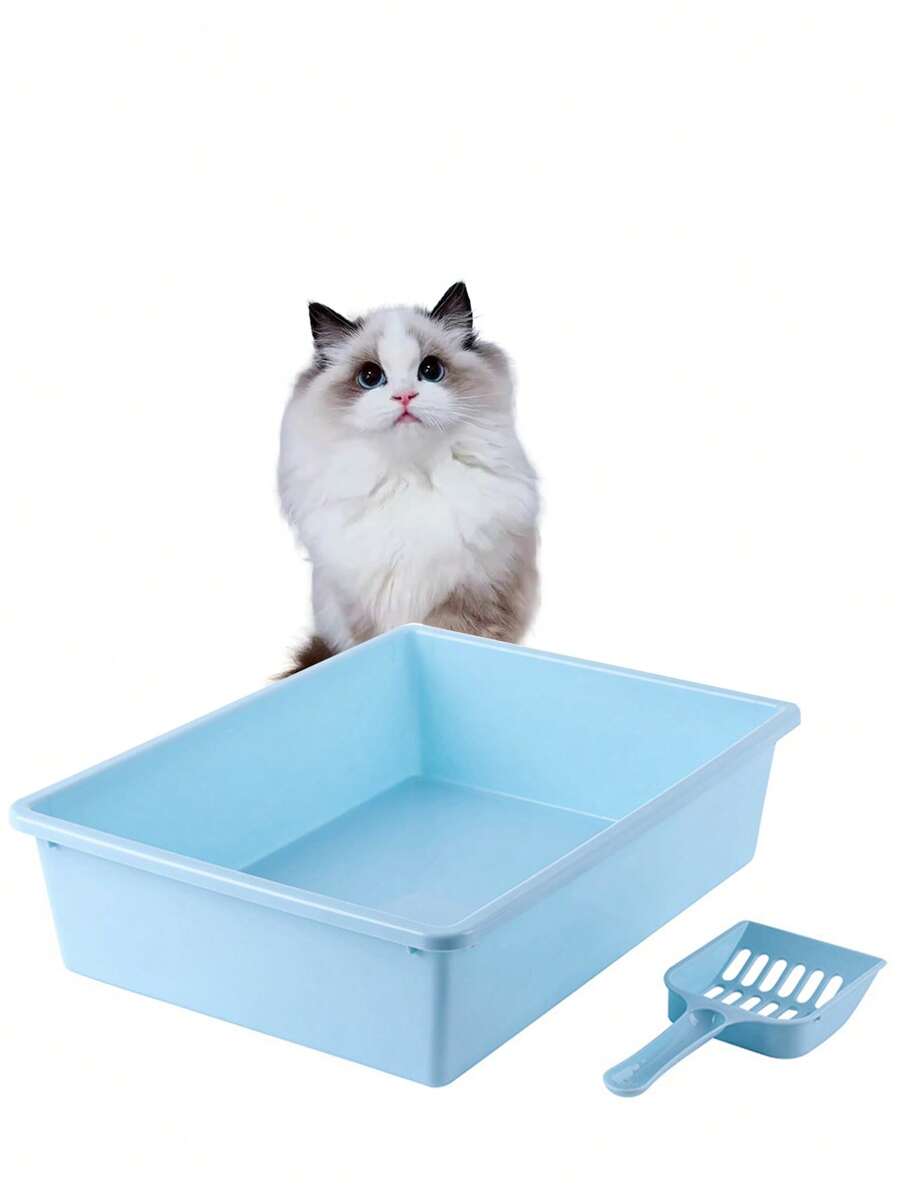 Arenero Gato Extension Anti Derrame Pala Caja Extra Grande(Caja de arena para gatos+Pala para caca de gato) - Azul - Ver 1