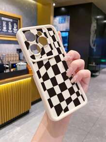 1pc Asymmetrical Grid Anti-Shock Phone Case Compatible With IPhone/Galaxy/Infinix/Xiaomi Redmi/OPPO/VIVO - White - View 5
