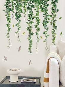 mama look 2pcs Green Plant Vine & Dragonfly Wall Decals, Decoration For Living Room/ Entrance/ Bedroom Self-Adhesive PVC Wall Stickers, Removable Vinyl Decal, For Bedroom Decor, Room Decor Items, For Halloween Decor, Fall Decor, Classroom Decorations, Removable Sticker, Stickers, Wall Decal, Vinyl Decal For Home Decorations, Spring Decoration Items Refresh Your Home, Festival Decoration Stickers Gifts Birthday Graduation