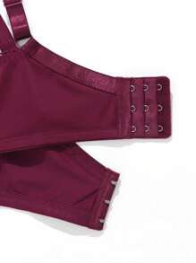 女士加大码超薄半透明蕾丝性感透气文胸带钢圈法式优雅圣诞节 - 酒紅色 - 查看 7