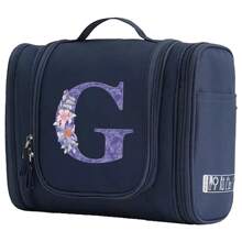 Wash Bag Makeup Bags Women's Travel Waterproof Storage Tote Bag Large Capacity Cosmetic Bag Purple Flower Print Organizer Hook Beauty Toiletry Pack Handbag Toiletry Bags Summer Travel Essentials For Beach Vacation Holiday School Supplies Dorm Essentials Back To School - Navy Blue - View 7
