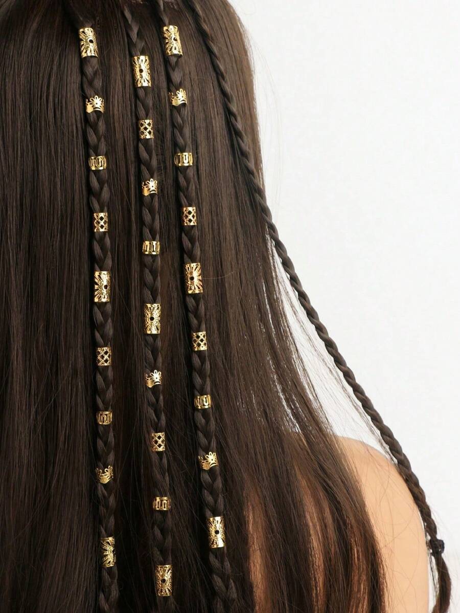 40 piezas Juego de anillos para el cabello en tono dorado, pasadores para el cabello de estilo veraniego y vacaciones, accesorios para el cabello, decoración para trenzas, adecuados para la calle, fiestas, Halloween, gótico, Y2K, otoño, estilo bohemio - Dorado - Ver 1